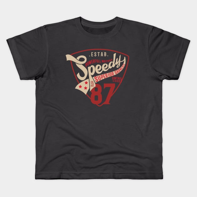 Speedy powerful motors badge 87 vintage Kids T-Shirt by SpaceWiz95